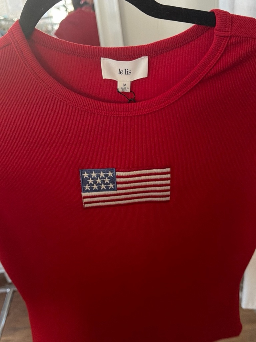Le Lis Red Ribbed Tank with Embroidered Flag Patch